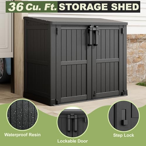 36 Cu Ft Resin Outdoor Storage Shed, Weatherproof Horizontal Outdoor Storage ...