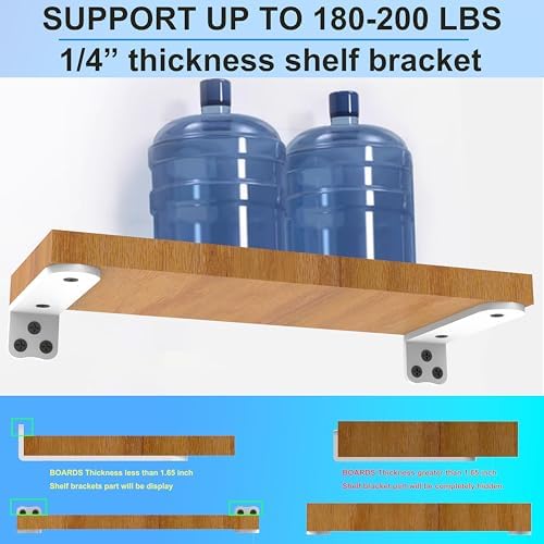 Eurydice Heavy Duty Floating Shelf Brackets, 1/4 in Thick 6 in 6Pack White