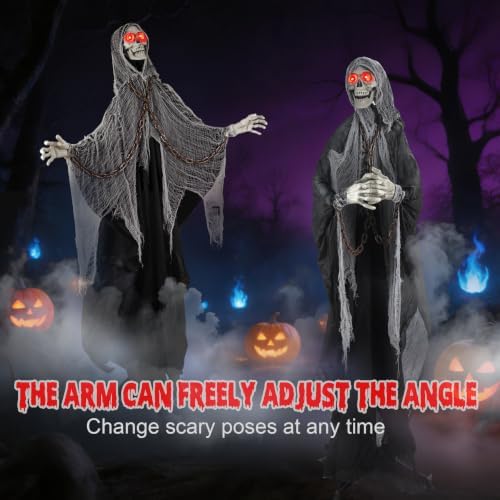 Halloween Skeleton With LED Red Glowing Eyes, Sound & Touch Activated Mot...