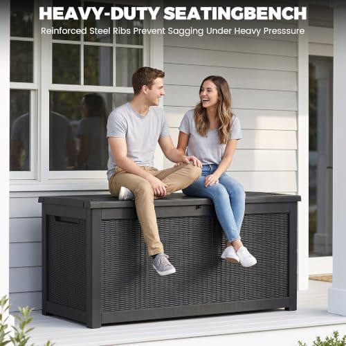 350 Gallon Outdoor Storage Box, Extra Large Waterproof Resin Deck Box with Lo...