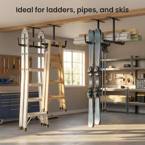 QWORK Overhead Ceiling Hooks Rack – Heavy Steel Storage Hangers for Garage, W...