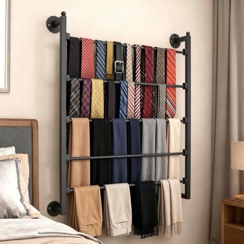 5 Layer Wall Scarf Display Tie Rack Ribbon Organizer Wrapping Paper Holder