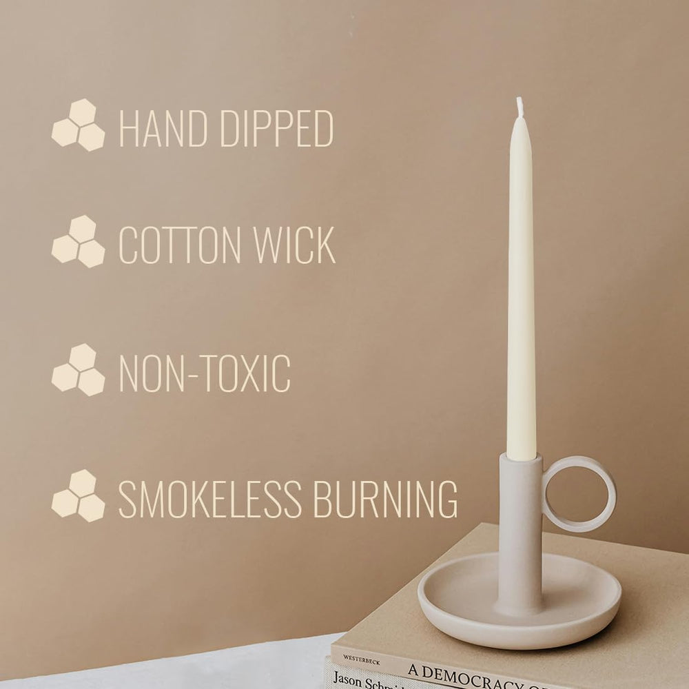 Ivory Beeswax Taper Candles- 9 Hour Burn Time๏ผPure Natural Hand Poured Beeswa...