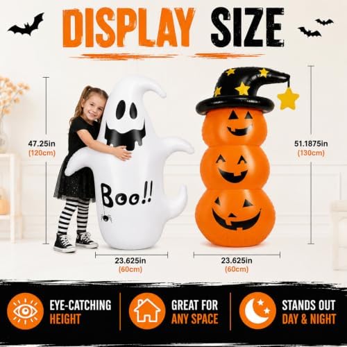 4.3FT Inflatable Halloween Decorations, 2PCS Ghost Pumpkin Set