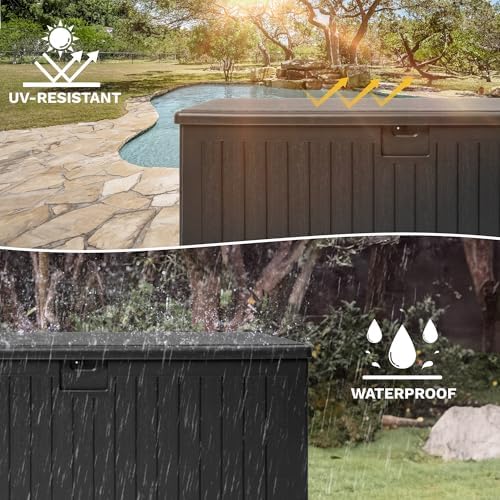 DWVO 260 Gallon Resin Outdoor Storage Box, XXL Double-Wall Waterproof Deck Bo...