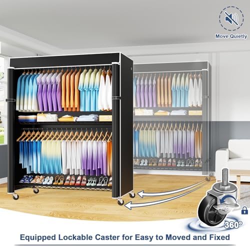 ULIFHOME P8C Max Heavy Duty Clothes Rack(With Extended Width Design) Rolling ...