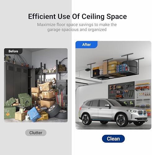 FLEXIMOUNTS 3x8 Overhead Garage Ceiling Storage Rack Organization, Black