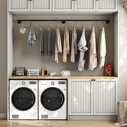 Industrial Pipe Clothes Rack with 3 S-shaped Hooks, 72โ'L Wall Mounted Ga...