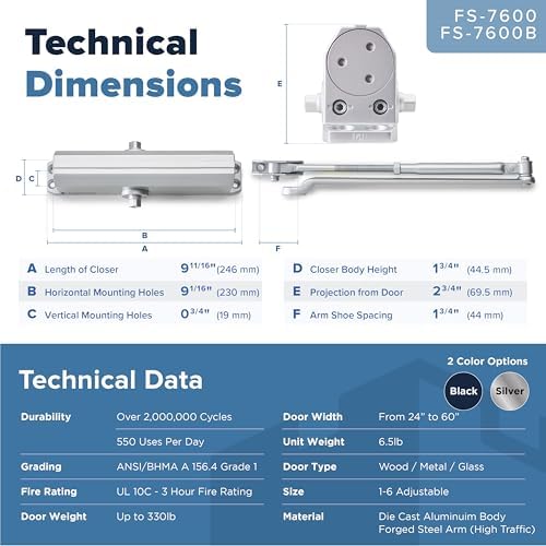 Commercial Door Closer โ Heavy Duty Grade 1 Automatic Door Closer for Commerc...