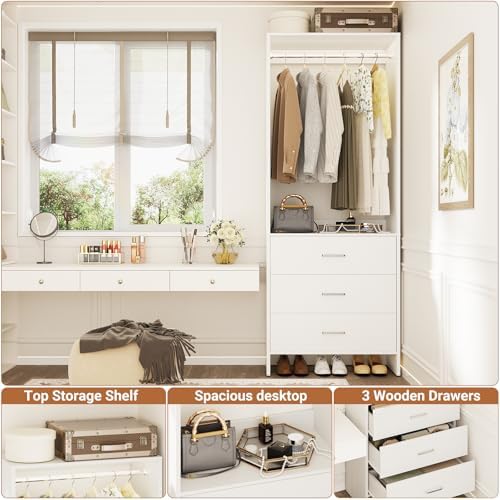 Aheaplus 1.8FT Closet System with Drawers, 21.5’’ Closet Organizer, White