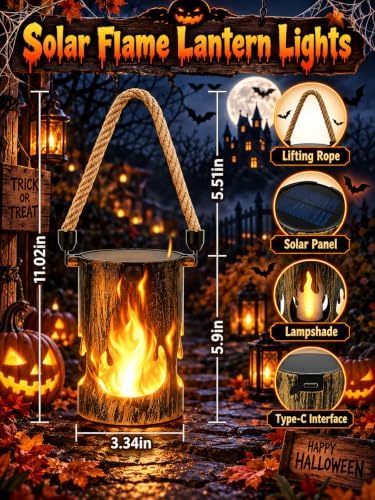 4 Pack Solar Halloween Lanterns Outdoor with Flickering Flame