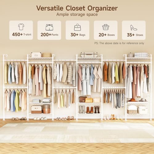 H6 Wall Mounted Closet System, Industrial Pipe Clothes Rack Clothing Racks wi...