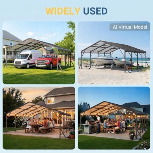 Wisteria Lane Metal Carport, Carports 20x20 Heavy Duty with Thicker Frame and...
