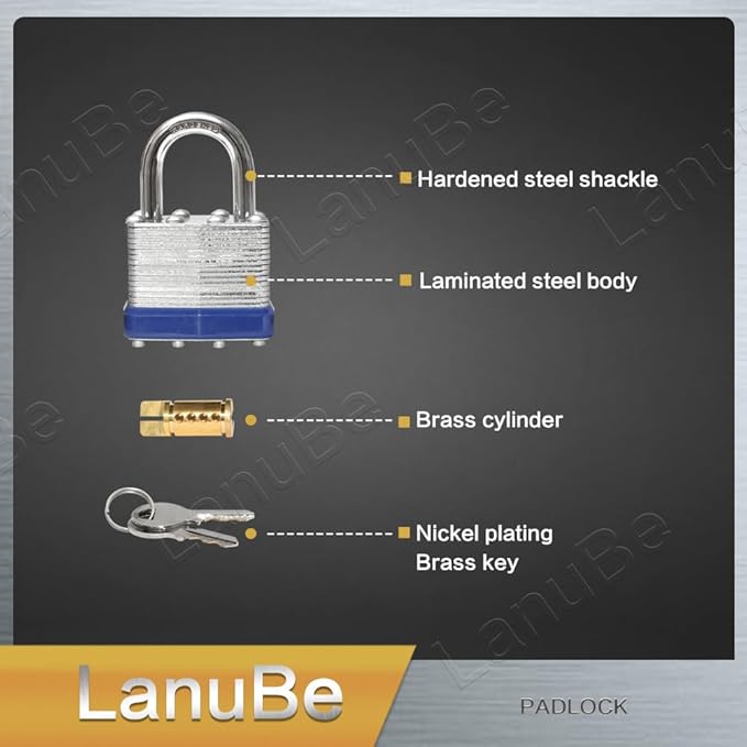 LanuBe Lock Laminated keyed Padlock, keyed Alike Locks, Normal Shackle (12 Pack)