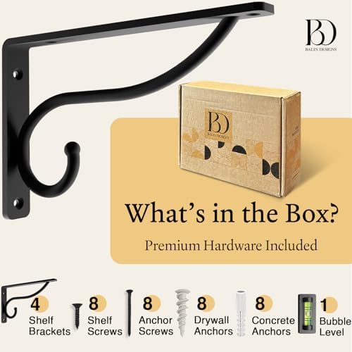 Closet Rod Bracket, 6 Inch Hook Shelf Brackets Heavy Duty Wall Mounted, Black...