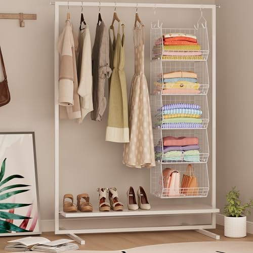 5 Tier Closet Hanging Organizer, Clothes Hanging Shelves with 4 Hanging Hooks...
