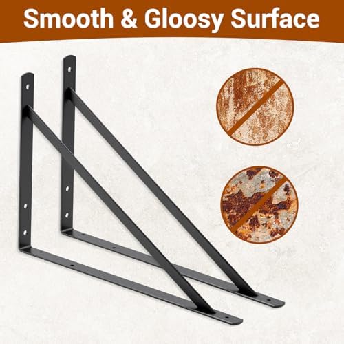 HOME MASTER HARDWARE 20x13 Inch Heavy Duty Shelf Brackets, Black 6 Pack