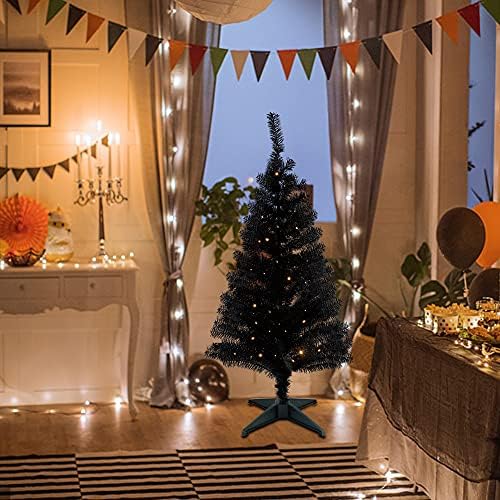 Juegoal Lighted Artificial Halloween Black Christmas Tree, Pre-lit 4 FT Black...
