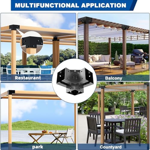 Pergola Bracket Kit 4x4(Inner 3.6"x3.6"), 4pcs 3-Way Right Angle Co...