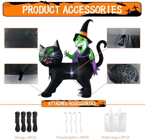 LANGXUN 8ft Witch Riding Black Cat Halloween Inflatable