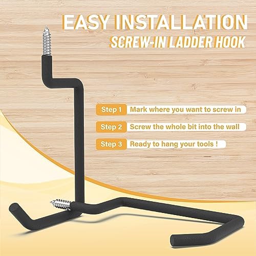 Screw in Ladder Hook, Black Heavy Duty Tool Holders 4PC, Bike Hooks, Wall Mou...