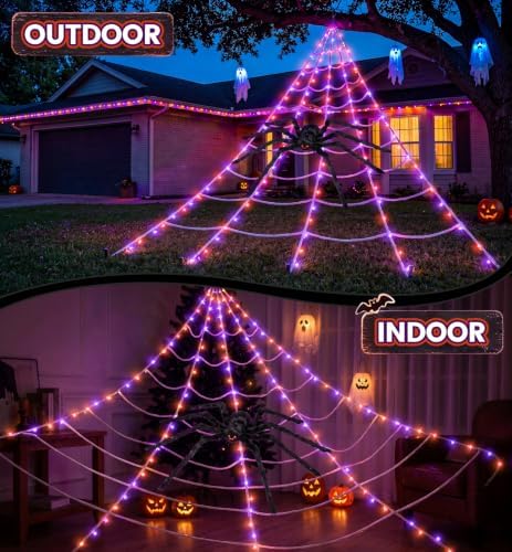 Upgrade Halloween Spider Web Decorations Outdoor + 59" Giant Spider Dรฉcor
