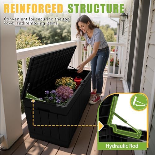 Greesum Outdoor Storage Box 82 Gallon Storage Bin with Lid for Patio Furnitur...