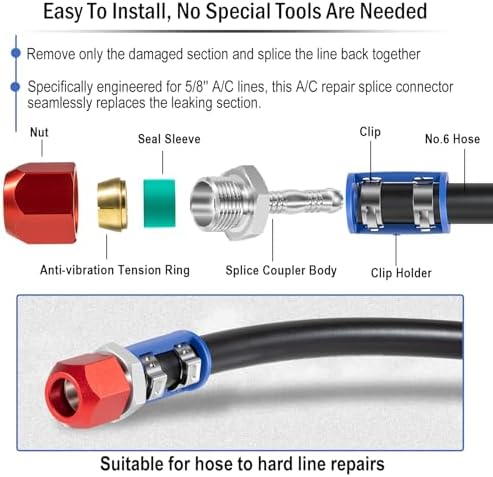 800-670 AC Line Repair Kit A/C Splice Kit For 5/8'' A/C Hose to Hard ...