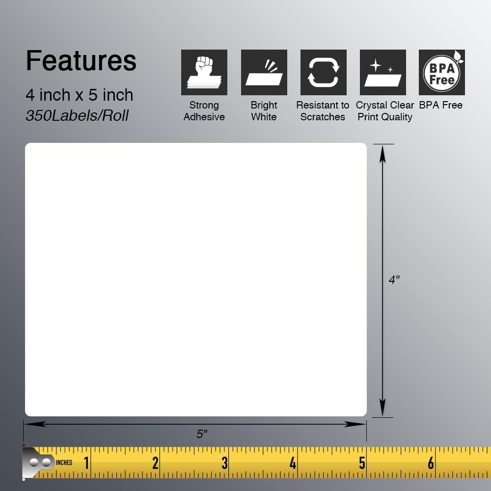 BETCKEY - 4" x 5" (102 mm x 127 mm) Thermal Labels, [10 Roll/3500 L...