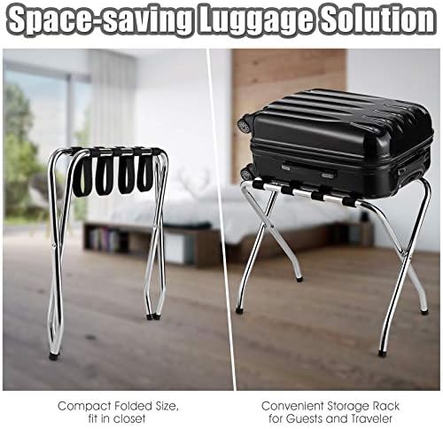 Tangkula Chrome Luggage Rack for Guest Room, No Assembly Required, Folding Me...