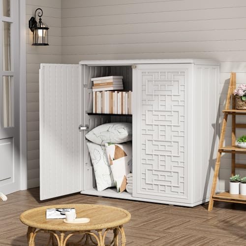 ZZM HDPE Outdoor Storage Shed, Outdoor Plastic Storage Cabinet, Horizontal Re...