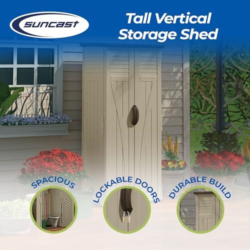 Suncast Vertical Shed, Compact Outdoor Storage System, 22 Cu. Ft. Capacity, S...