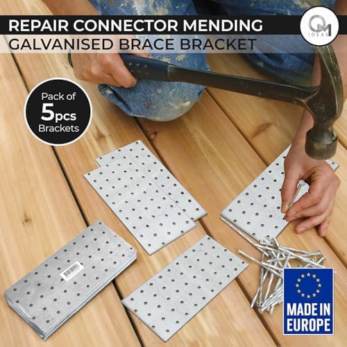 5 x Flat Joining Plates (200 x 100 x 2) Connecting Perforated Metal Brace Bra...