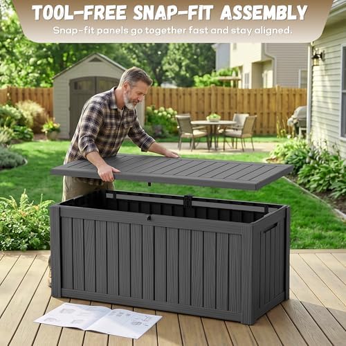 EasyUp 180 Gallon Deck Box, Waterproof& UV Resistant, Black