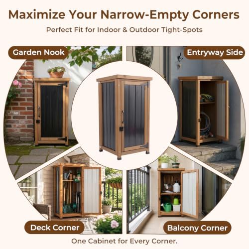 PetsCosset Small Outdoor Storage Cabinet Waterproof with Metal Top, Wood &...