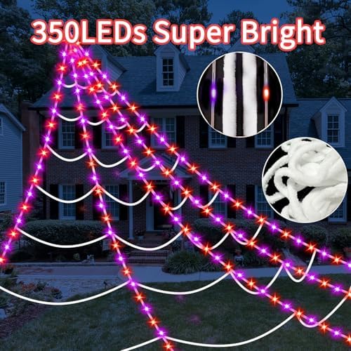 Halloween Decorations Outdoor Spider Web Lights, 23Ft 350 LED Light up Spider...