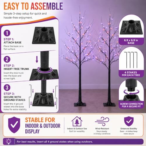 5FT LED Lighted Halloween Tree 2-Pack Orange and Purple Lights Dรฉcor