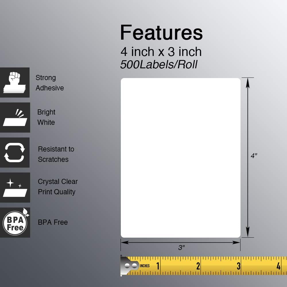 BETCKEY - 4" x 3" (102 mm x 76 mm) Thermal Labels, [10 Roll/5000 La...