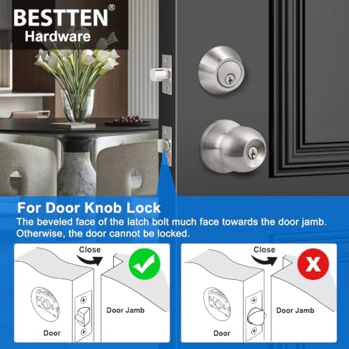 BESTTEN 2 Pack All Keyed Same Exterior Door Knob with Key Lock and Deadbolt, ...