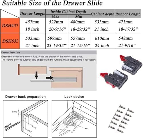 10 Pairs 21 Inch Undermount Drawer Slides, Self Soft Close Full Extension Dra...