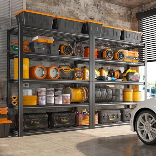 REIBII 48" W Garage Shelving Load 2500LBS, 5 Tier Storage Shelves, Adjus...