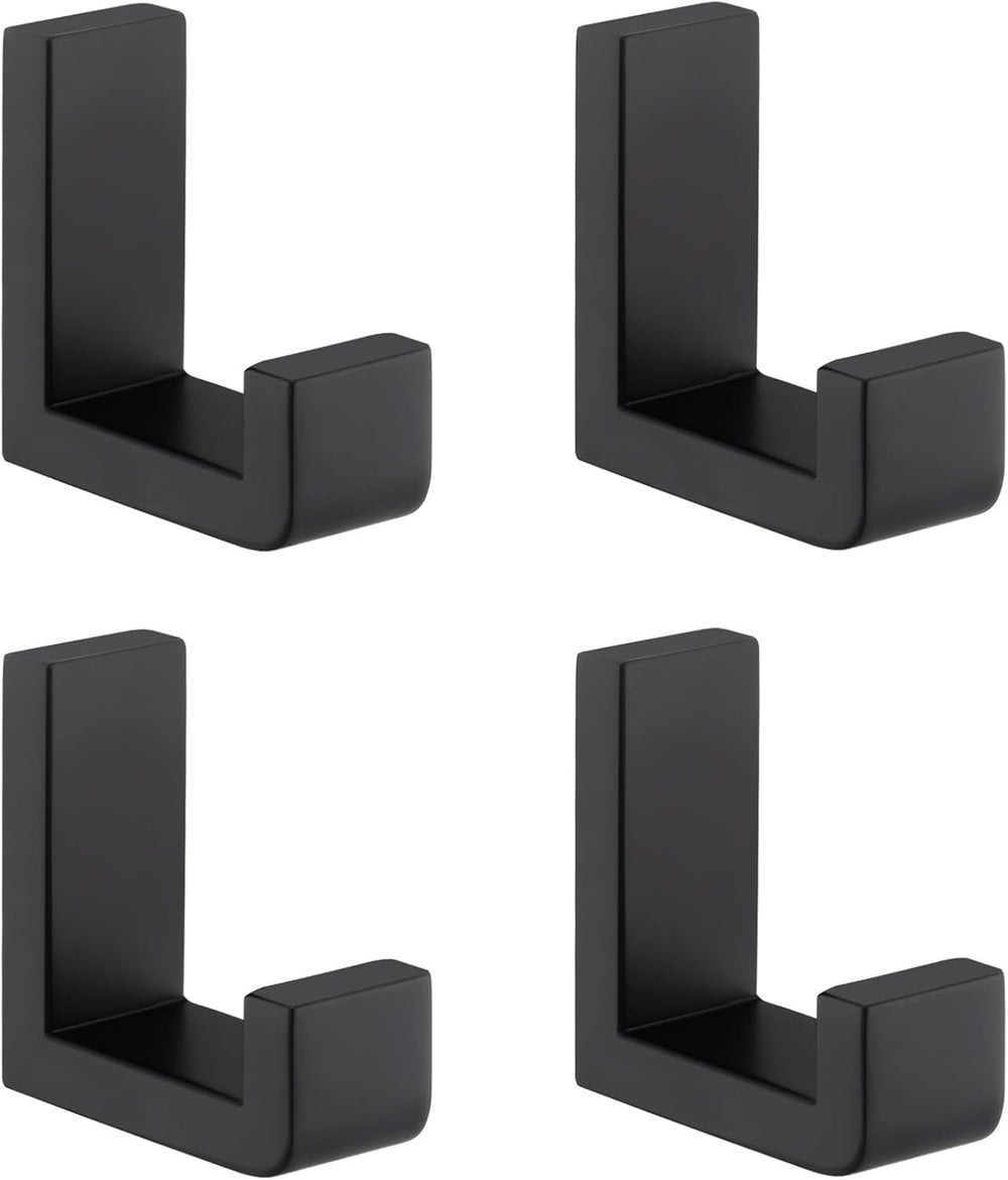 Angle Simple Towel Hooks for Bathrooms Matte Black, 4 Pack Robe Coat Holder