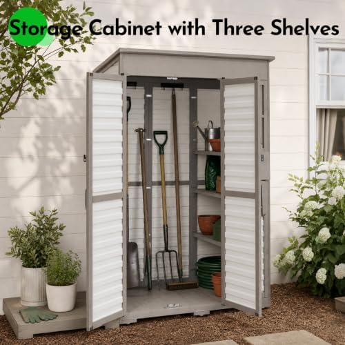 Large Outdoor Storage Cabinet with Dual-Zone Shelves, Garden Shed