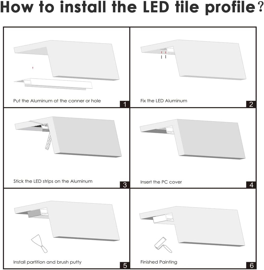 Plaster LED Channel,Trim Edge Tile Drywall LED Strip Channel 6x1m