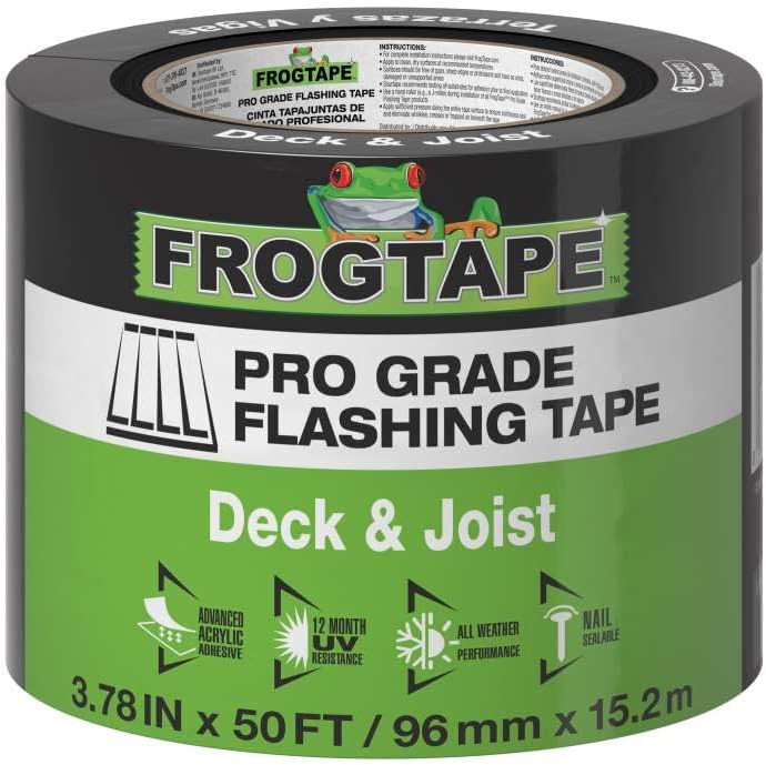 FrogTape Pro Grade Deck and Joist Flashing Tape, 3.78 in x 50 Feet, Black