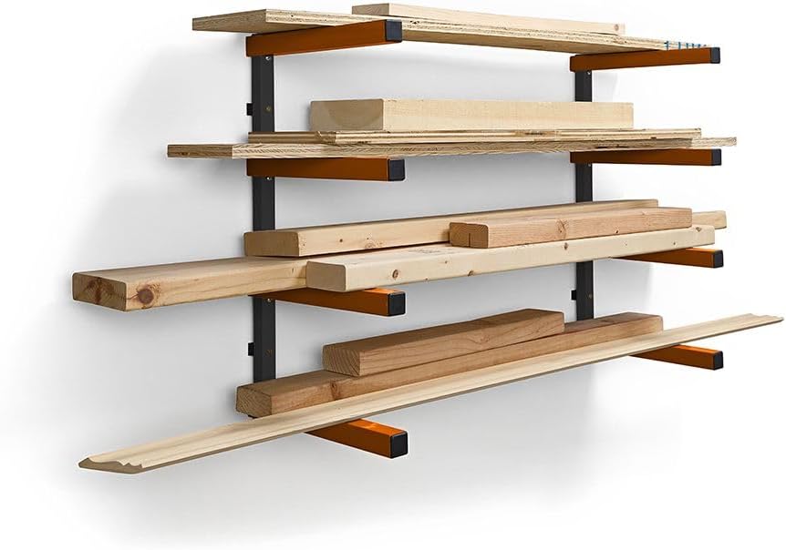 BORA Wood Rack 4-Level Heavy Duty Lumber Storage Rack Wall Mount PBR-0410