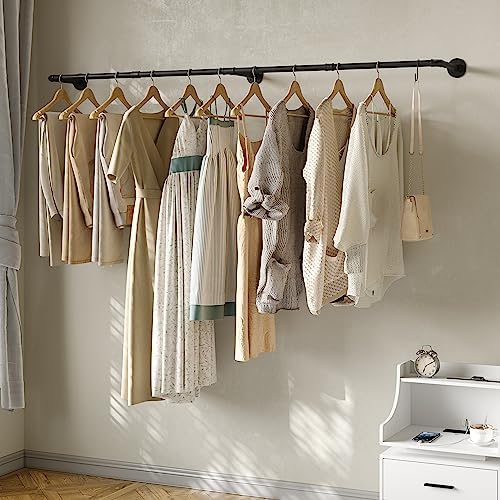 Industrial Pipe Clothes Rack with 3 S-shaped Hooks, 72โ'L Wall Mounted Ga...