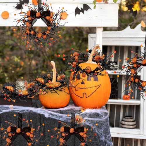8 PCS Mini Halloween Candle Rings Berry Pumpkin Wreath for Kitchen Cabinet