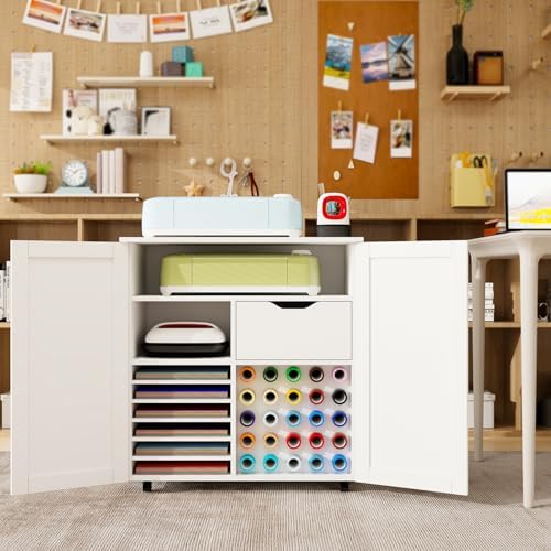 Craft Cart Cabinet Compatible with Cricut for Storage Organization, Rolling C...