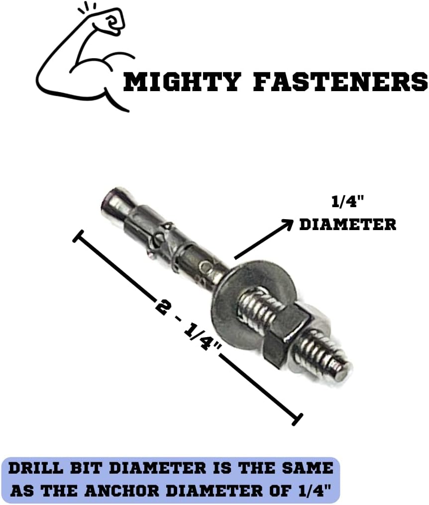 Mighty Fasteners 304 Stainless Steel Wedge Anchors 1/4" X 2-1/4" - ...